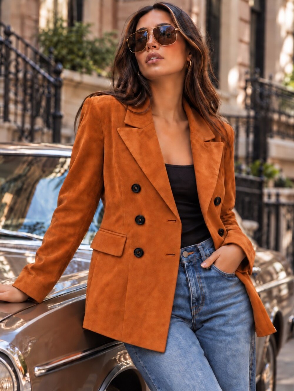 NWT Bagatelle Rust Faux Suede Double Breasted Blazer Jacket Size M